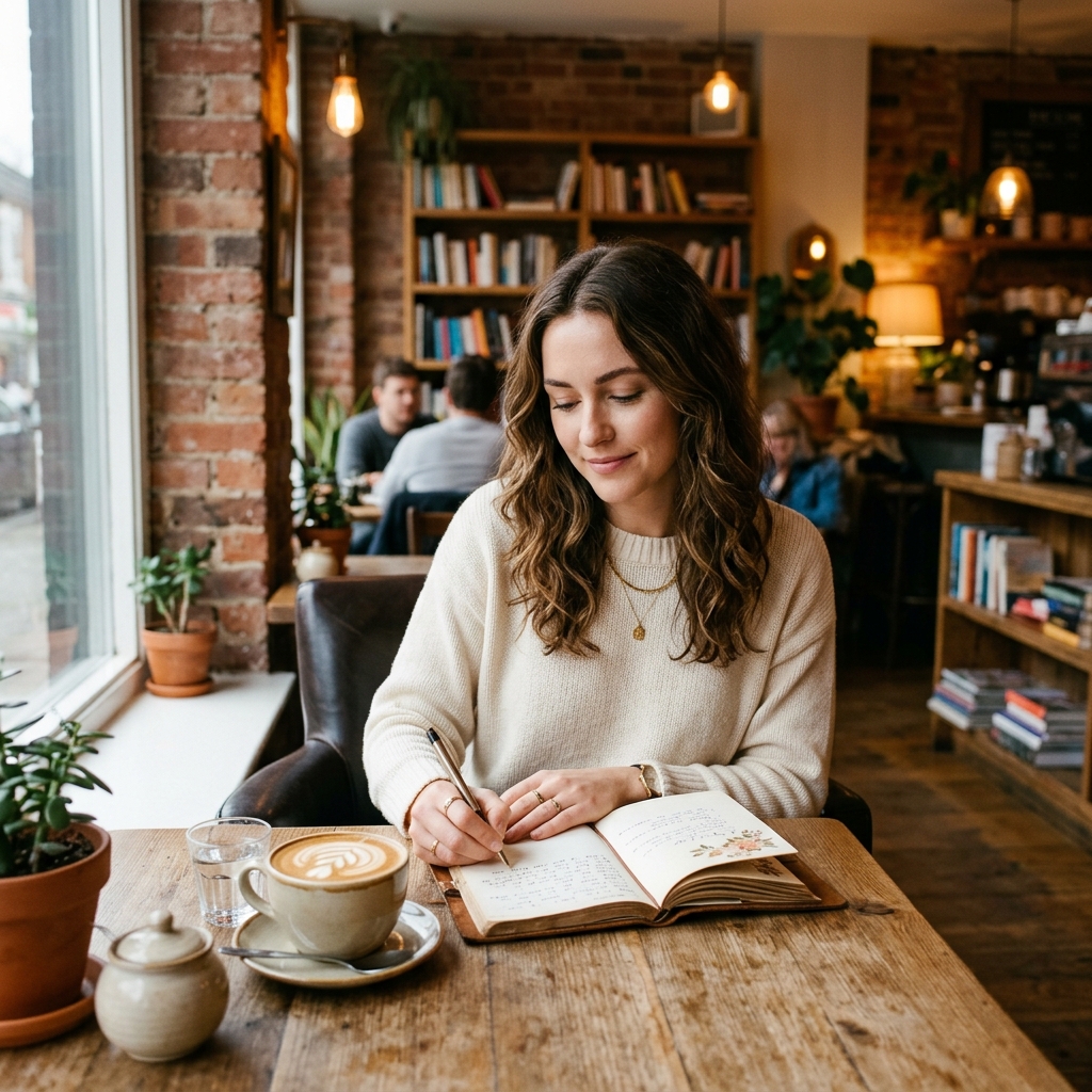 Solo coffee date journaling experience